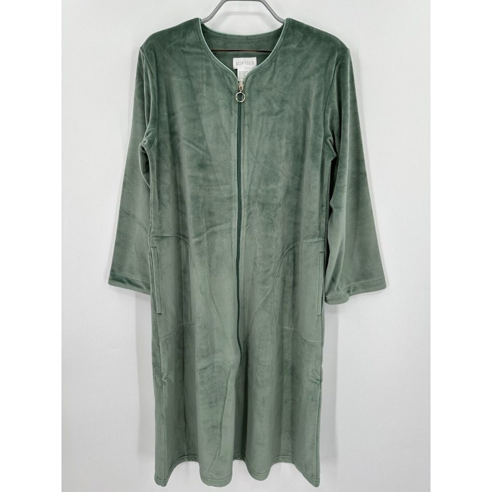 Softies 42" Dusty Green Serenity Stretched Shear Mink Zip-Up Robe sz S Women's